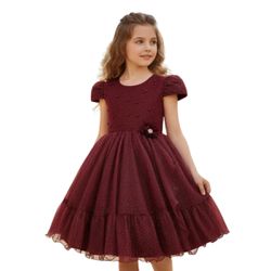 Vestido Marsala Infantil Menina Festa Glitter Pero... - Lele Infantil
