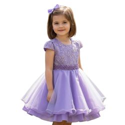 Vestido Infantil Lilás Festa Bordado Com Cinto De ... - Lele Infantil