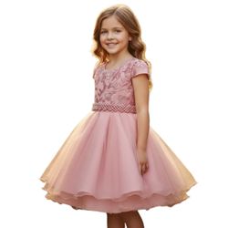 Vestido Infantil Rose Festa Bordado Com Cinto De P... - Lele Infantil
