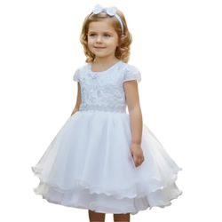 Vestido Infantil Branco Bordado Com Cinto De Pérol... - Lele Infantil