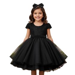 Vestido Infantil Preto Bordado Com Cinto De Pérola... - Lele Infantil