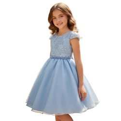 Vestido Juvenil Princesa Azul Bebe Bordado Casamen... - Lele Infantil