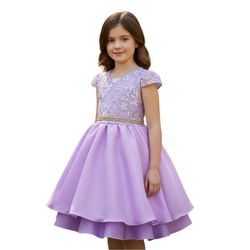 Vestido Juvenil Lilás Curto Bordado Saia Lisa Com ... - Lele Infantil