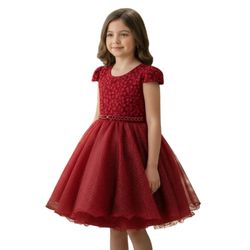 Vestido Infantil Bordo Daminha Casamento Batizado ... - Lele Infantil