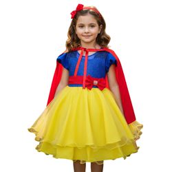 Vestido Infantil Princesa Branca De Neve Com Capa ... - Lele Infantil