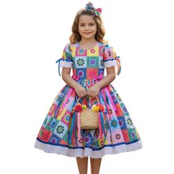 Vestido Infantil Juvenil Festa Junina Florido Quad... - Lele Infantil