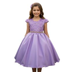 Vestido Juvenil Lilás Com Aplicações De Flores Ele... - Lele Infantil