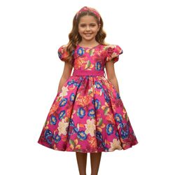 Vestido Infantil Flora Pink Estampado Flores Passa... - Lele Infantil