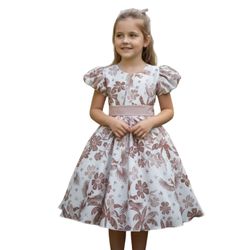 Vestido Infantil Flora Rose Estampado Flores Passa... - Lele Infantil