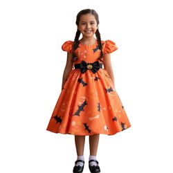 Vestido Infantil Juvenil Laranja Fantasia Hallowee... - Lele Infantil