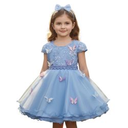 Vestido De Festa Azul Luxo Jardim Encantado Borbol... - Lele Infantil