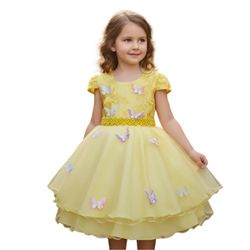 Vestido De Festa Amarelo Luxo Jardim Encantado Bor... - Lele Infantil