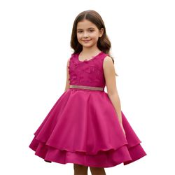 Vestido Infantil Pink Curto Elegante Com Aplique F... - Lele Infantil