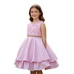Vestido Infantil Rosa Curto Elegante Com Aplique F... - Lele Infantil
