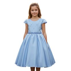 Vestido Juvenil Menina Azul Bebe Festa Casamento C... - Lele Infantil