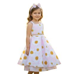 Vestido De Festa Juvenil Rosa Margaridas Curto Ani... - Lele Infantil