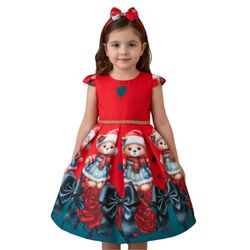 Vestido Juvenil Infantil Vermelho de Urso Menina E... - Lele Infantil