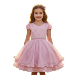 Vestido Infantil Princesa Rosa Pérola Festa Luxo S... - Lele Infantil