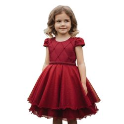 Vestido Infantil Princesa Bordô Pérola Festa Luxo ... - Lele Infantil