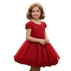 Vestido Infantil Princesa Vermelho Pérola Festa Lu... - Lele Infantil