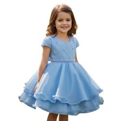 Vestido Infantil Princesa Azul Bebe Pérola Festa L... - Lele Infantil