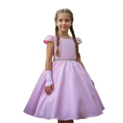 Vestido Curto Rosa Princesa Rapunzel Sofia Lilás A... - Lele Infantil