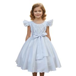 Vestido Infantil Branco Formatura Festas Manga Com... - Lele Infantil