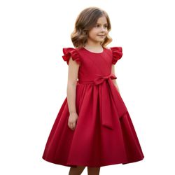 Vestido Infantil Vermelho Formatura Festas Manga C... - Lele Infantil