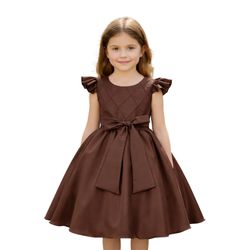 Vestido Infantil Marrom Formatura Festas Manga Com... - Lele Infantil