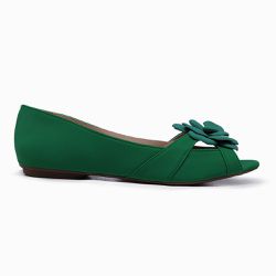 Sapatilha Charlot PeepToe Flor - 53003 Verde - LeRUCHEL