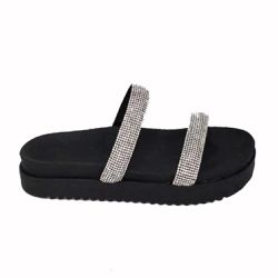 Papete Flatform Caterine Tiras Strass Preto - 8250... - LeRUCHEL