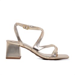 Sandália Bico Quadrado Ivy Salto Grosso Ouro - 220... - LeRUCHEL