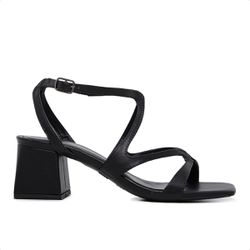 Sandália Bico Quadrado Ivy Salto Grosso Preto - 22... - LeRUCHEL