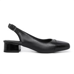 Scarpin Slingback Aurora Bicolor Bico Quadrado Pre... - LeRUCHEL