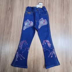 Calça Jeans Juvenil Feminina American Country Boots Cut Bordada 