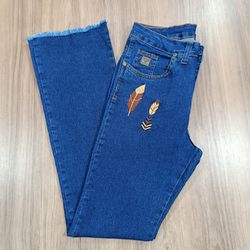 Calça Jeans Feminina American Country Boots Cut Bordada