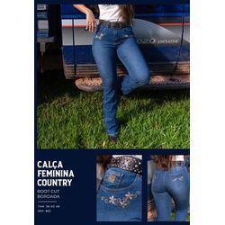 Calça Jeans Feminina American Country Boots Cut Bordada