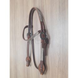  Cabeçada Testeira de Couro com Afogador C/ Pedraria Sport Equine