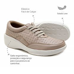 Tênis Feminino Confortável Couro Nude Levecomfort ... - Levecomfort Calçados