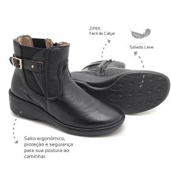 Bota Feminina Confortavel Zíper Couro Preta Leveco... - Levecomfort Calçados