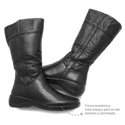 Bota Feminina Confortavel Zíper Couro Preto Leveco... - Levecomfort Calçados