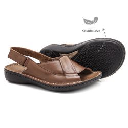 Sandália com Velcro Couro Caramelo Levecomfort - ... - Levecomfort Calçados