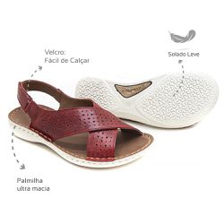 Sandália com Vélcro em Couro Coral Levecomfort - ... - Levecomfort Calçados