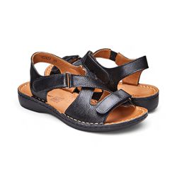 Sandália com Velcro Couro Preto Levecomfort - 103... - Levecomfort Calçados