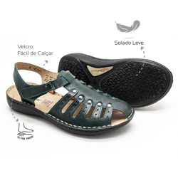 Sandália com palmilha conforto em couro Verde Leve... - Levecomfort Calçados