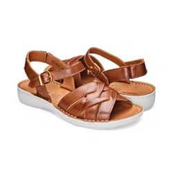 Sandália com Velcro Couro Caramelo Levecomfort - ... - Levecomfort Calçados