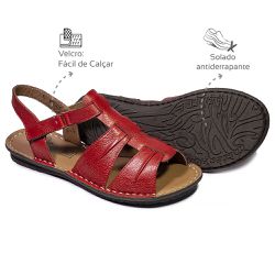 Sandália com Velcro couro Vermelho Levecomfort - 1... - Levecomfort Calçados