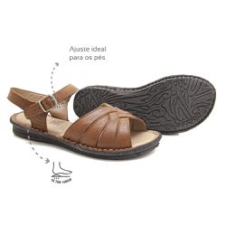 Sandália com Velcro couro Caramelo Levecomfort - ... - Levecomfort Calçados