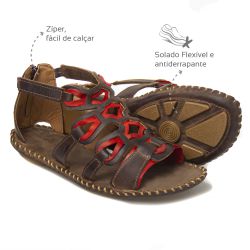 Sandália com Zíper couro Café Levecomfort - f1070... - Levecomfort Calçados