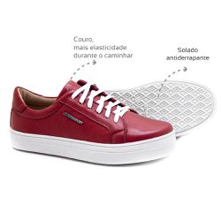 Tênis Feminino Confortável Couro Vermelho Levecomf... - Levecomfort Calçados